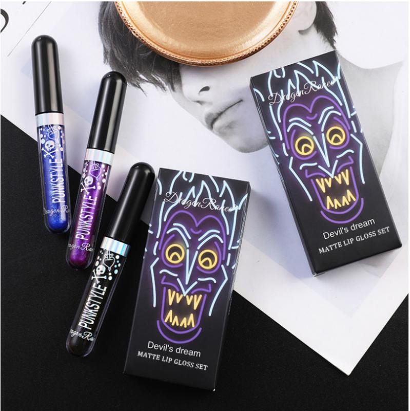 Halloween Lipstick Set 4 Colors Smakup Non-fading Lip Gloss Lip Makeup Matte Lipstick Shiny Lipstick Sparkling Black Lipstick Purple Lipstick