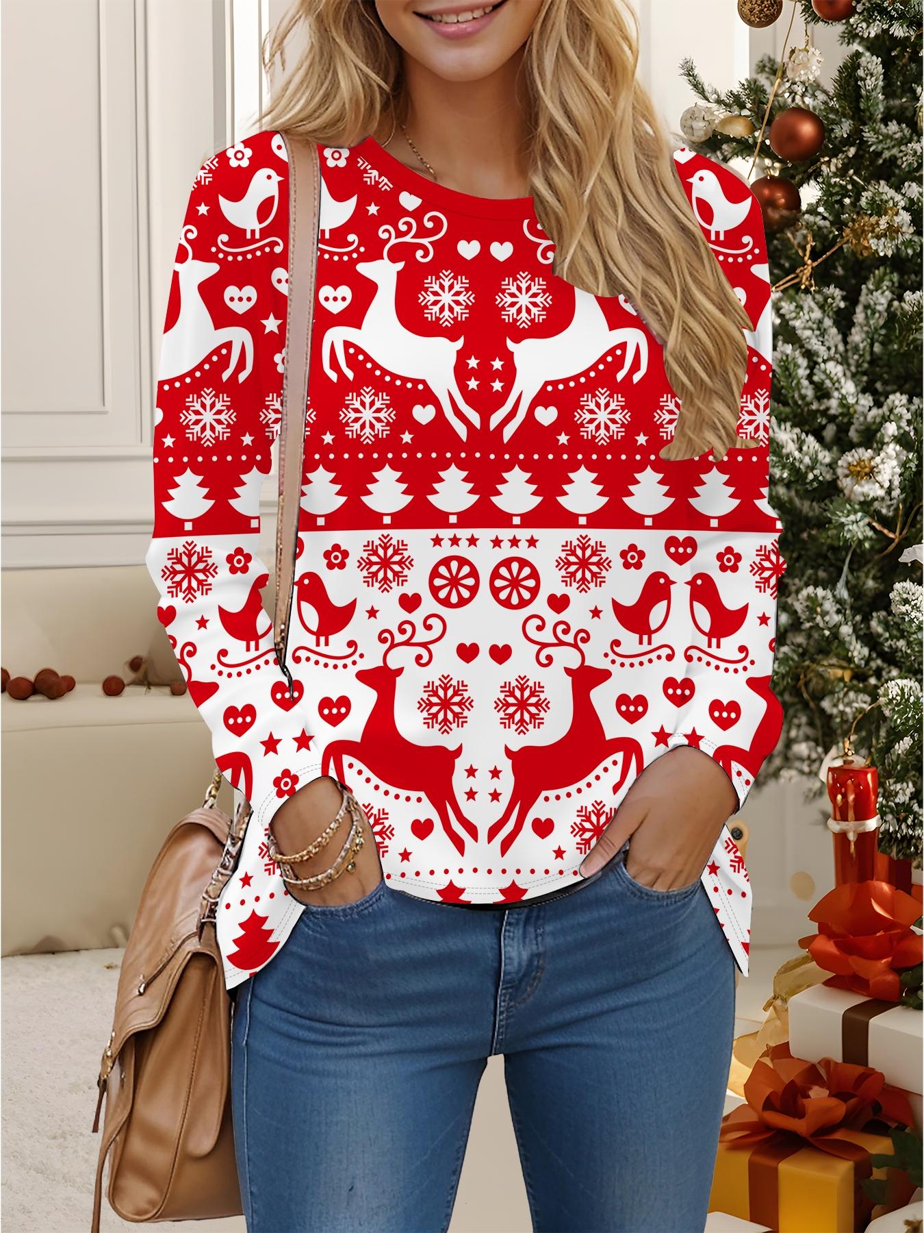 

Топы для женщин 3D Рождественский принт Круглый вырез Длинный рукав Футболка Осень Повседневный Облегающий Пуловер Женский Топ с длинным рукавом XXL белый