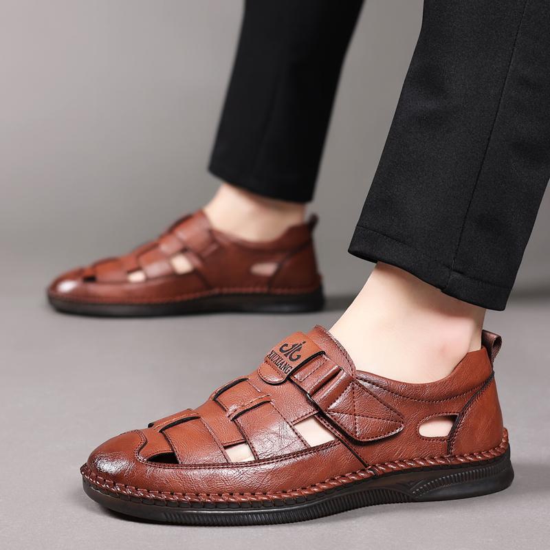 Fashion Handmade High-quality Outdoors Non-slip Men Leather Sandals Soft Sole Comfort Breathable Lightweight Beach Sandals Roman Shoes