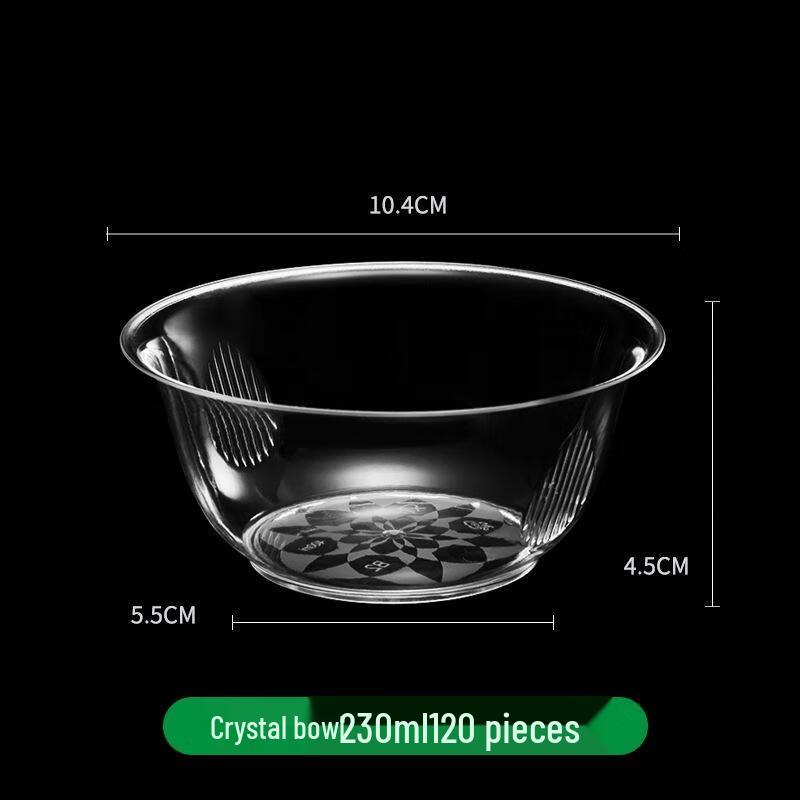 JINGRX 230ml Disposable Crystal Plastic Bowls, 120-Pack