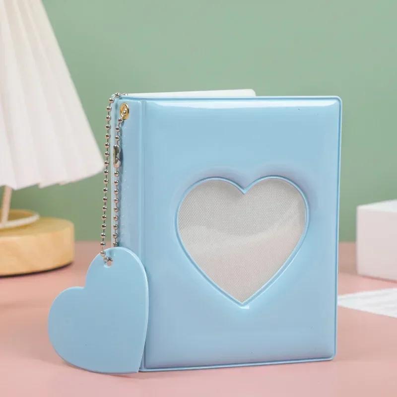 1Pcs Cute 3-inch Solid Color Photo Album Love Hollow Photocard Holder Heart Pendant Cards Collect Book Albums Portable Household