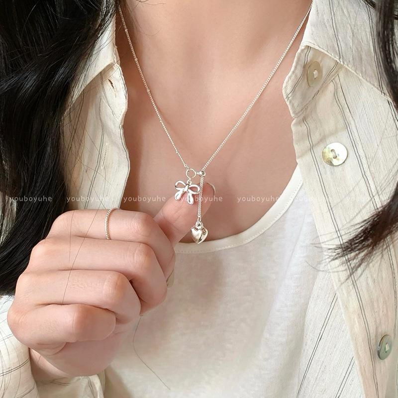 

New Bow Love Pendant Pearl Necklace For Women Sweet Romantic Chains Choker Fashion Versatile Accessories