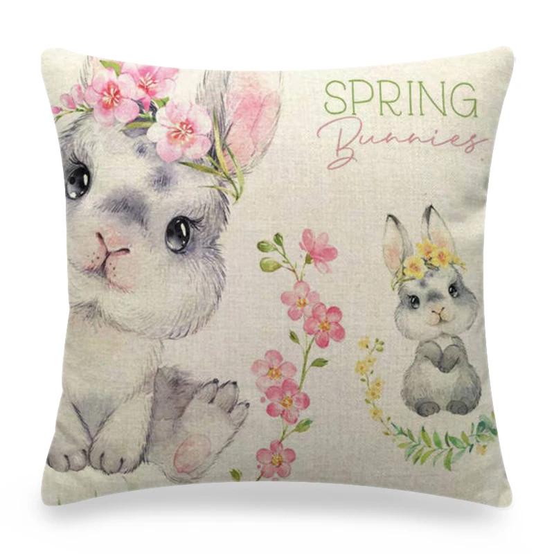 Easter Decor Pillow Covers 45x45cm Cartoon Bunny Eggs Printed Cushion Cover Spring Holiday Party Decorative Pillowcase for Couch