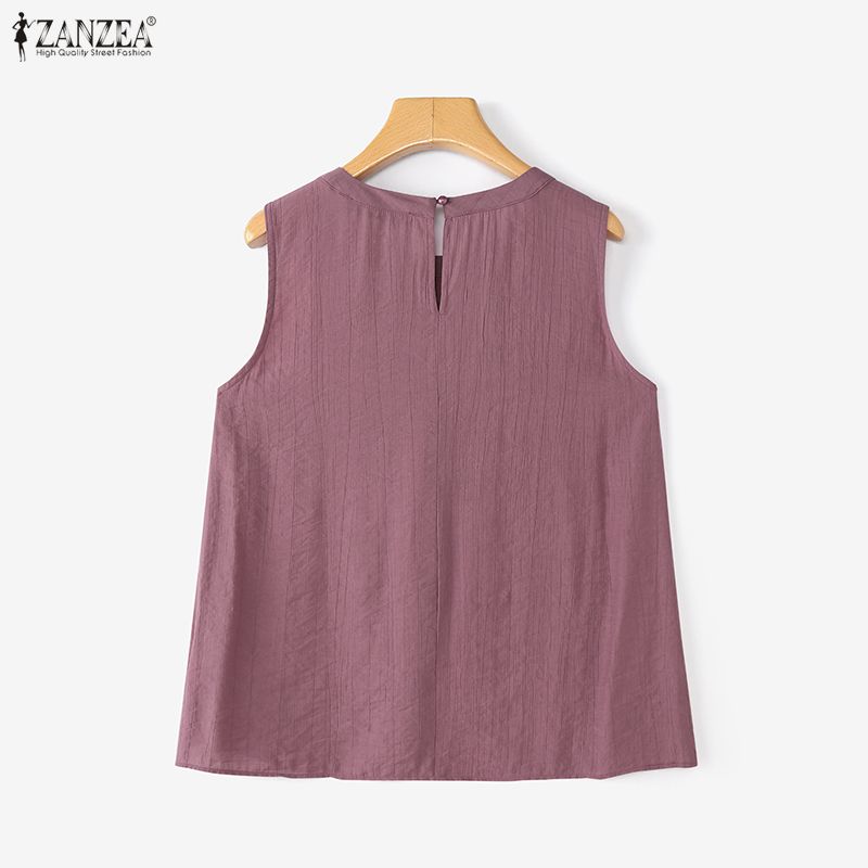 ZANZEA Women Summer Solid Color Loose Casual Sleeveless Tank Tops