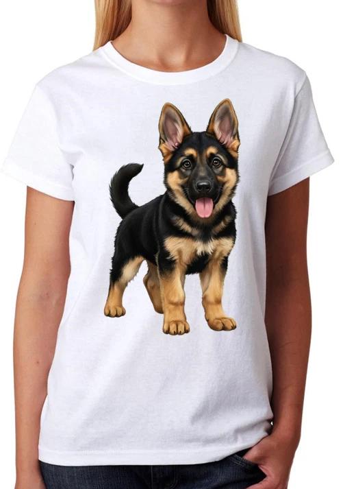 Cute German Shepherd Puppy Illustration Ladies T-Shirt Dog Lover Tee XXXXL