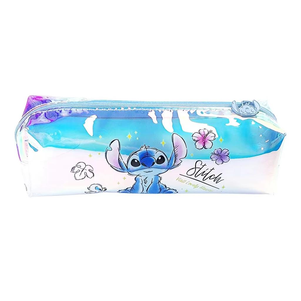 MINISO Stitch Cartoon Student Stationery Laser Pencil Bag TPU Waterproof Multifunction Stationery Storage Bag