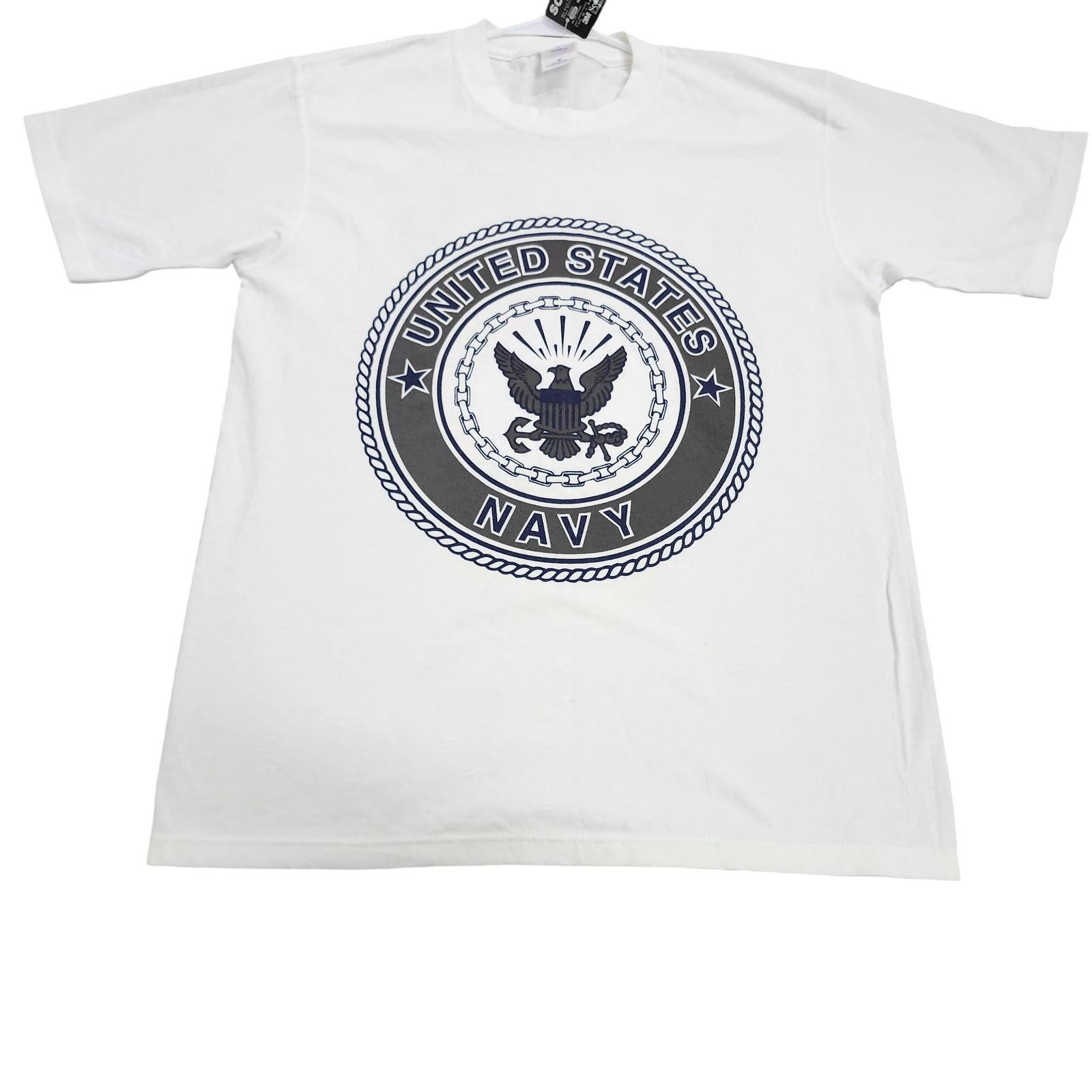 United States Navy Shirt Mens Medium White Emblem Double Sided Graphic Tee Soffe Unisex T-Shirt S