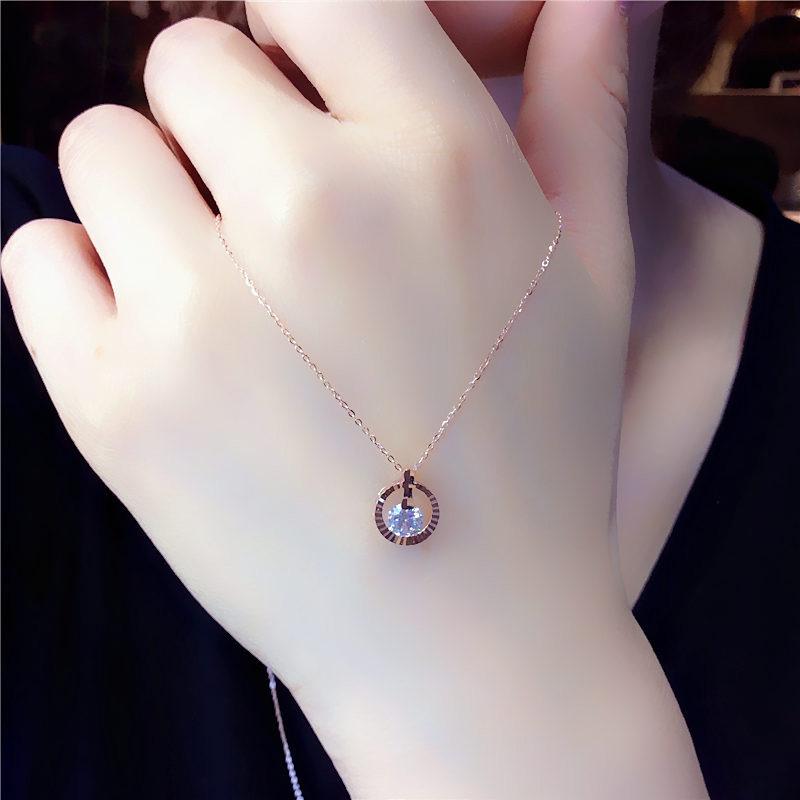 Exquisite 585 Purple Plated Rose Gold Color Gold Shiny Necklace Exquisite Fashion Design Round Shiny Zircon Set Chain