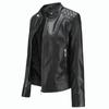 Women Faux Leather Biker Jacket Ladies Stand Collar Zip Coat Outwear