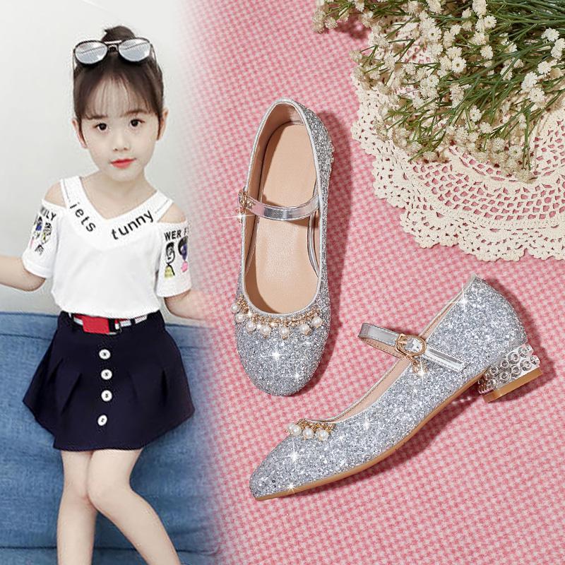 Girls dance shoes little girl student performance shoes crystal shoes runway princess shoes high heels children performance leather shoes
