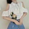 Women's Off Shoulder Shirt Turndown Collar Solid Color Ruffle Design Ladies Blouse Summer Fashionable Casual Famale Short Sleeved Top