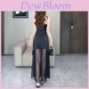 Spring Satin Patchwork Mesh Dress With Wrinkle Detailing For Elegant Women