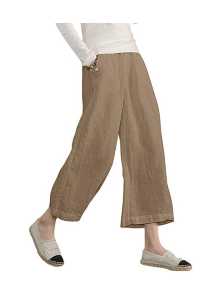 

Женские летние и осенние новые товары, однотонные свободные повседневные широкие брюки из хлопка и конопли с девятью штанинами для женщин 3XL
