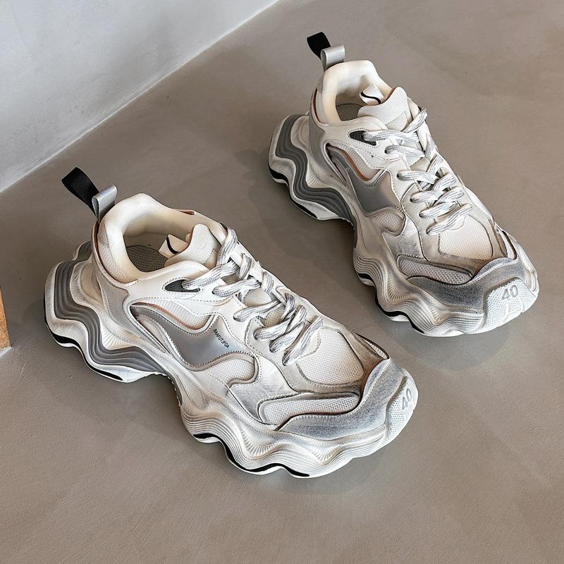 Wave Platform Women's Spring and Summer Platform Sports Shoes Trendy Brand Mesh Breathable Casual Shoes
