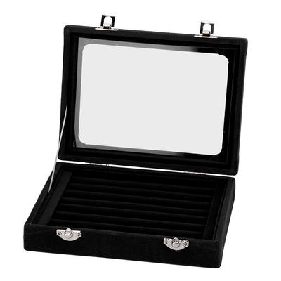 Composite Board Lint Jewelry Rings Storage Box Display Case Holder Organizer Black