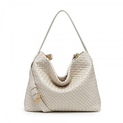 Large Capacity Woven Tote Bag Women Soft PU Shoulder Casual Daily Use Minimalist Style