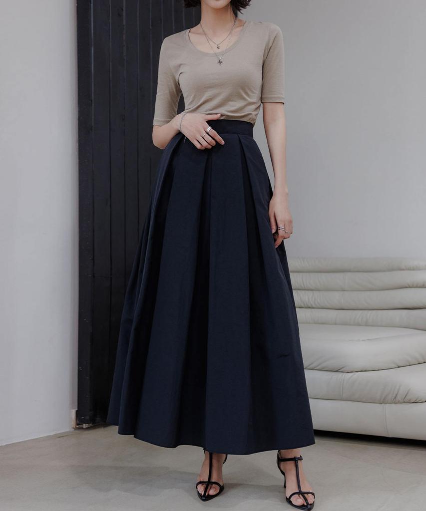 Memua Summer Black Long Pintuck Skirt
