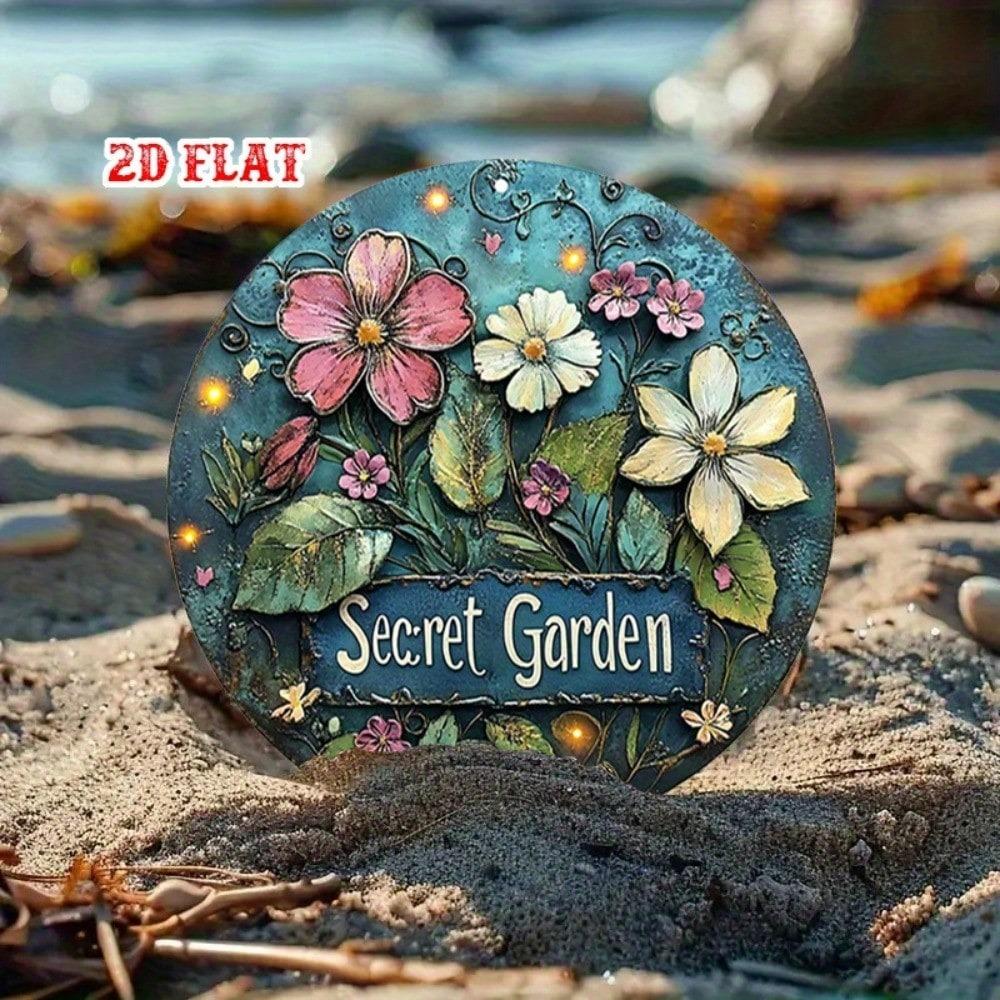 20cm Round Aluminum Metal Sign Glowing Flower Garden Wall Art Decor