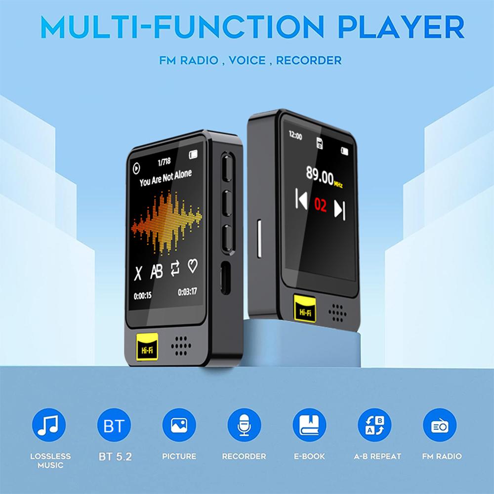 USB Audio Player Hi Fi Mp3 Player Mini MP3 MP4 Player with Speaker BT USB Charging Suitable for Sports and Travel Music