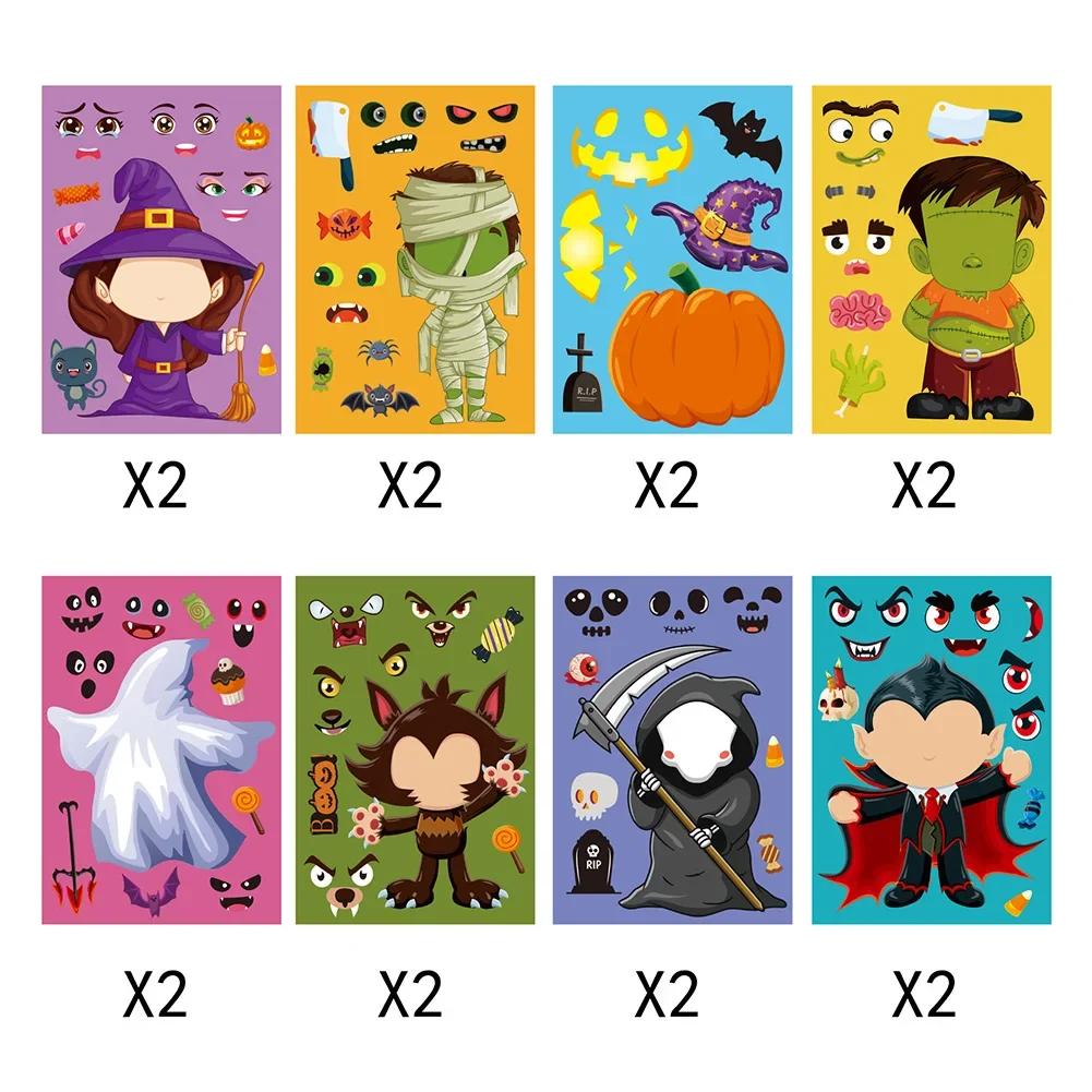 Universal Pumpkin Witch Ghost Designs Sticker Fun DIY Assembly Sticker Supplies 16Sheets Halloween Themed Puzzle Stickers