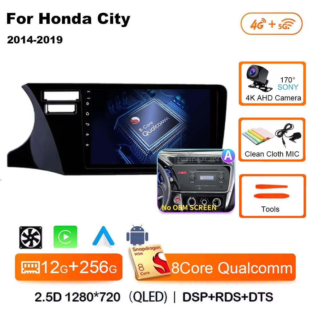 For Honda City 2014 2015 2016 2017 2018 2019 Android 14 Qualcomm Car Radio GPS Navi QLED Screen Car Player WIFI BT 4G Head Unit