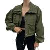 Women's Fashionable Solid Color Long Sleeved Pocket Short Jacket With Zipper Windbreaker Jacket