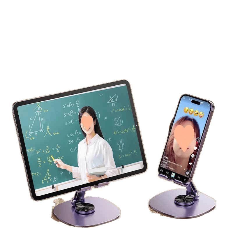 Universal All-Metal Rotating Phone and Tablet Stand with Foldable Design for Desktop Use During Live Streaming