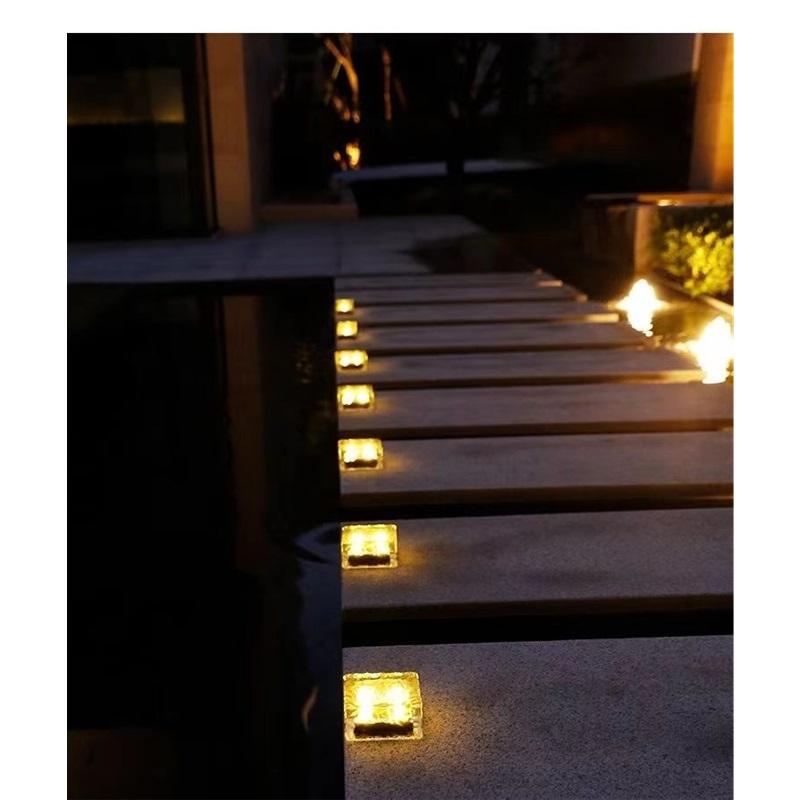 Square Ice Tile Lamp Household Garden Induction Square Solar Lamp Outdoor Waterproof Step Decoration Ice Cube Garden Lamp