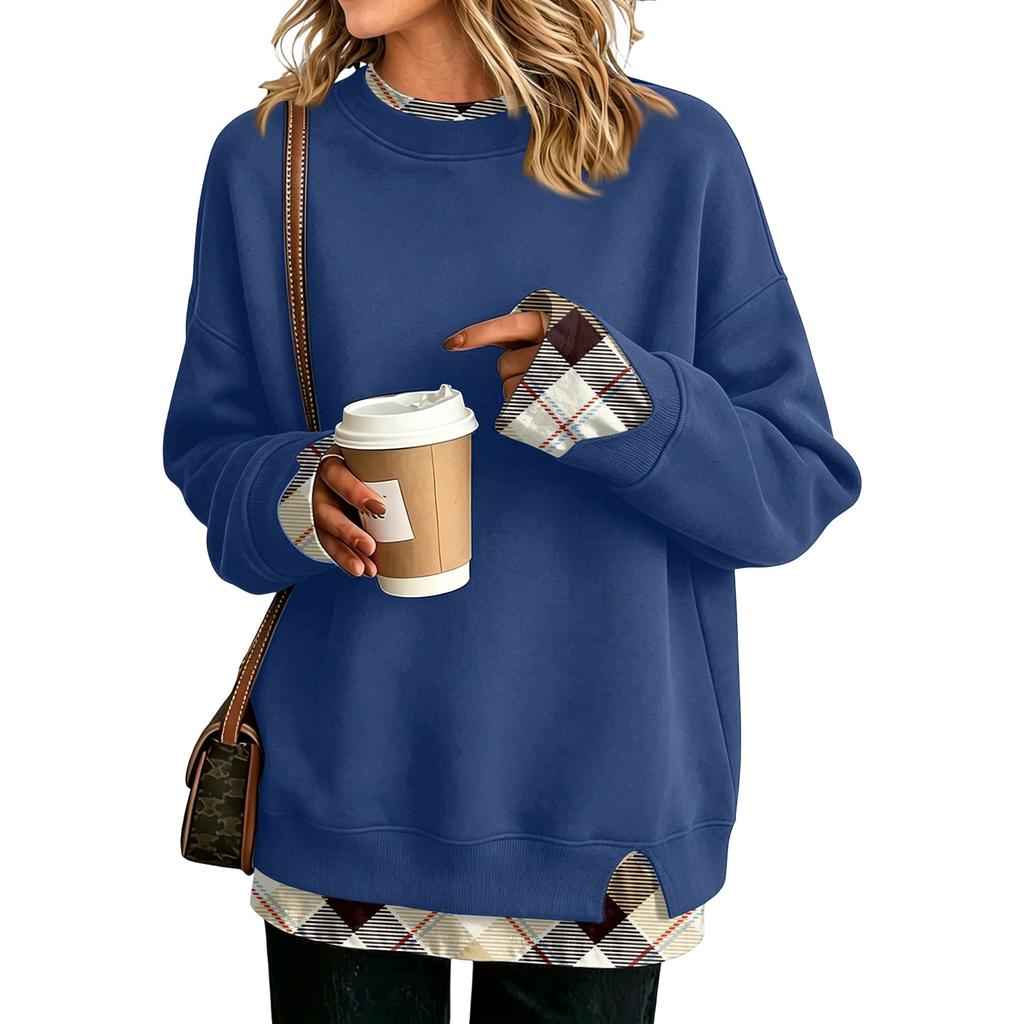 Women's Casual Printed Long Sleeve Oversized Two Piece Look Sweatshirt for Everyday Wear