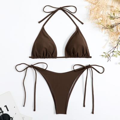 Damen Sexy Dreieck Bikini Mehrfarbiger Badeanzug mit Trägern