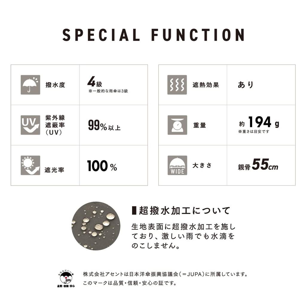 Assa Prevents Temperature UV Protection Light Heat Blocking Heat Down For Sunny and Rainy Days Women's Parasol, Foldable, Large, 55cm, Increase, 100%,