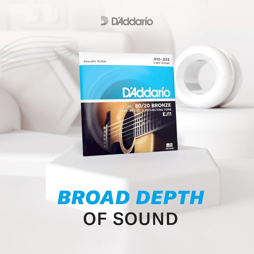 Бронзовые струны для акустической гитары D'Addario, 80/20 Light, .012-.053, EJ11-3D, 3 упаковки