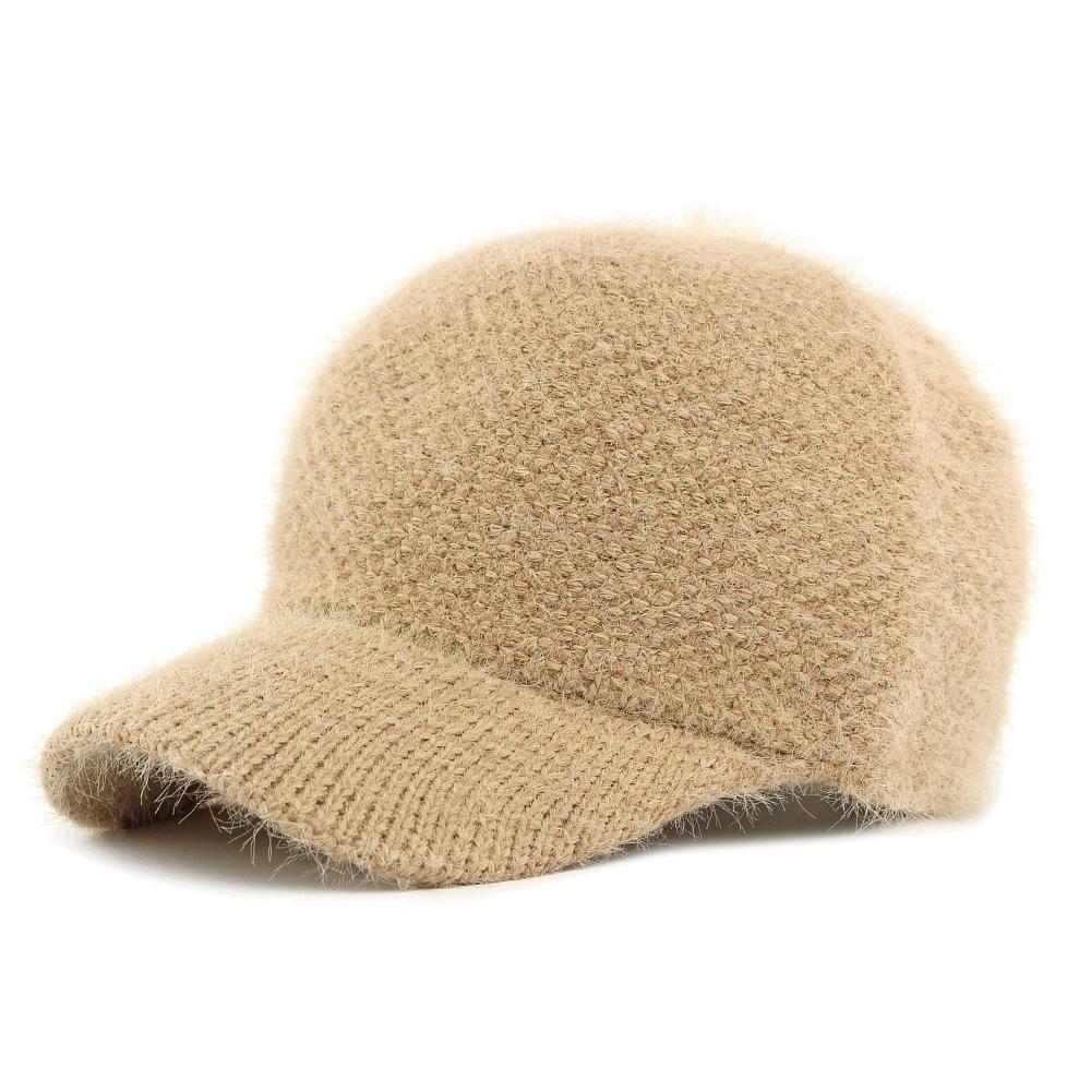 

Осенне-зимняя вязаная шапка женская бейсболка из искусственного кроличьего меха хаки