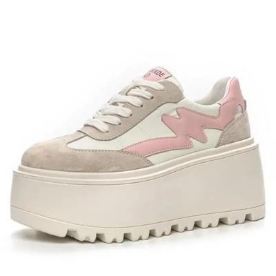 Hochwertige 8cm Damen Chunky Sneaker Neue Mode Herbst Frühling Schuhe Stoff Schweinsleder Lässige Plateau Keilpumps Echtes Leder