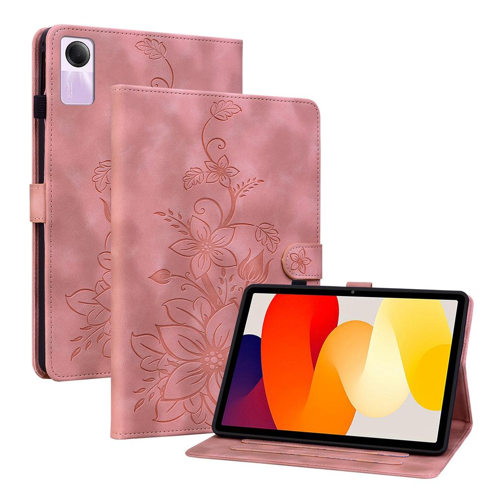 Für Xiaomi Redmi Pad SE (Modelle 23073RPBFG). Tablet-Hülle aus PU-Leder mit exquisitem floralem Prägedesign