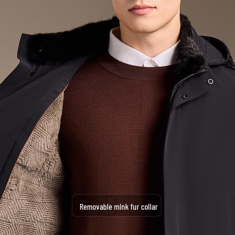 Antonio Men's Removable Rabbit Fur Lined Parka with Mink Fur Collar