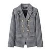Blazer a tinta unita e a quadri da donna, Giacca da completo in misto cotone poliestere stile urbano, Blazer da pendolare per l'ufficio