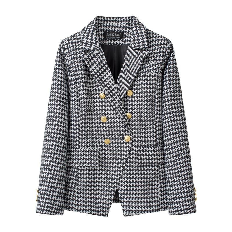 Blazer a tinta unita e a quadri da donna, Giacca da completo in misto cotone poliestere stile urbano, Blazer da pendolare per l'ufficio