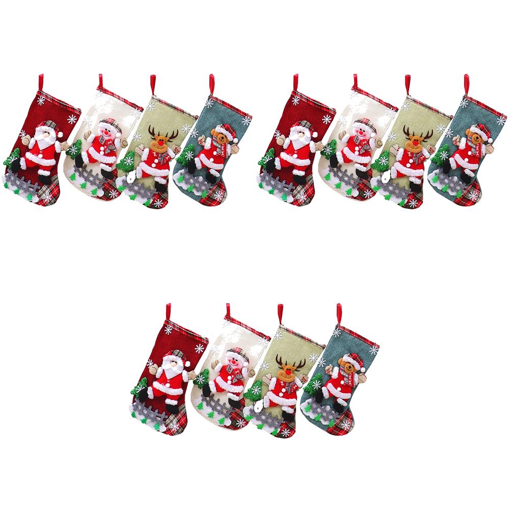 12-4PCS Christmas Stockings Set Large Capacity Surprised Gift Bag Set Santa Claus/Snowman/Bear/Elk for Xmas Tree Fireplace