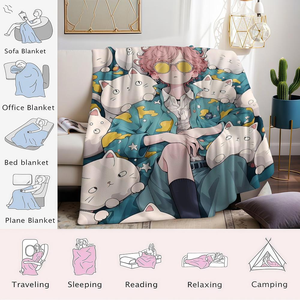 Cat Cloud Flannel Blanket Warm Soft Halloween Christmas Couch Warm Cozy Decorative Decor Gift for All Season