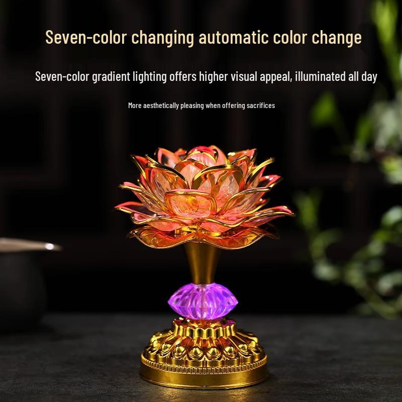 Lotus LED Seven-Color Guanyin Offering Lamp - Plug-in Everlasting Bodhisattva Light for Home