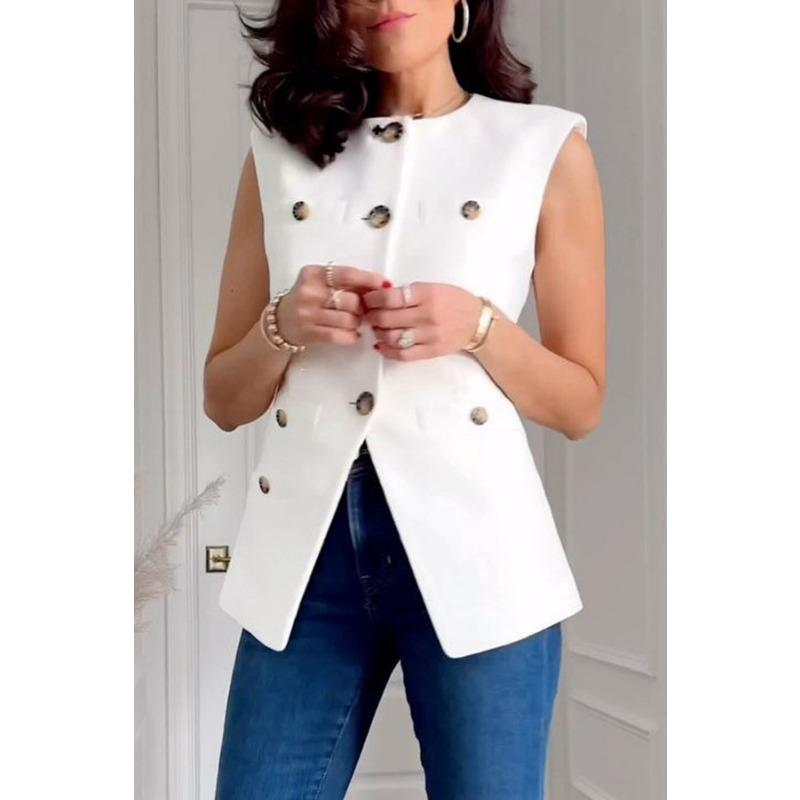

Женская новая повседневная однотонная безрукавка с несколькими пуговицами S белый