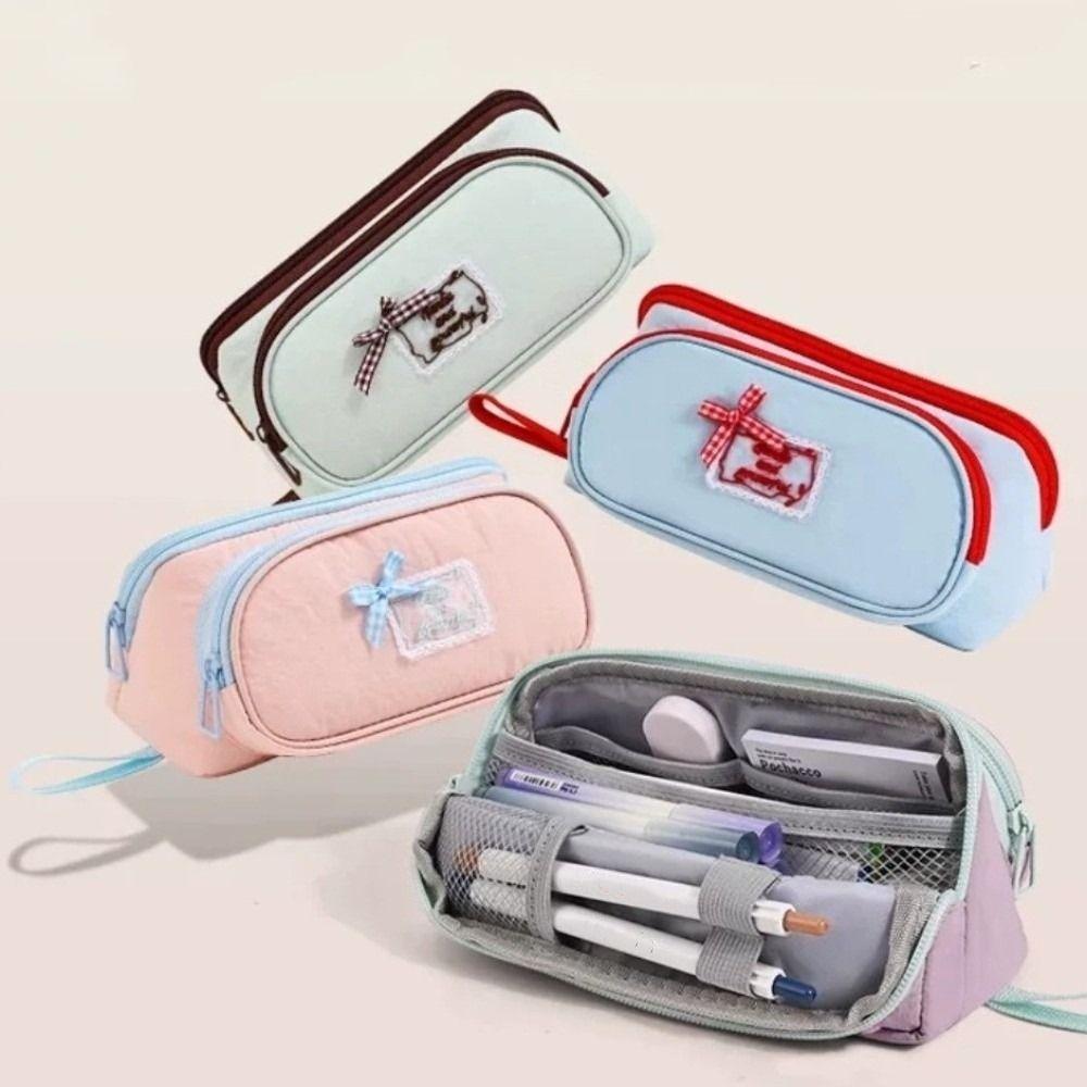 Multi-layer Korean Style Pen Pouch Bowknot Pencil Bag Magnetic Bow Pen Bag  School Supplies
