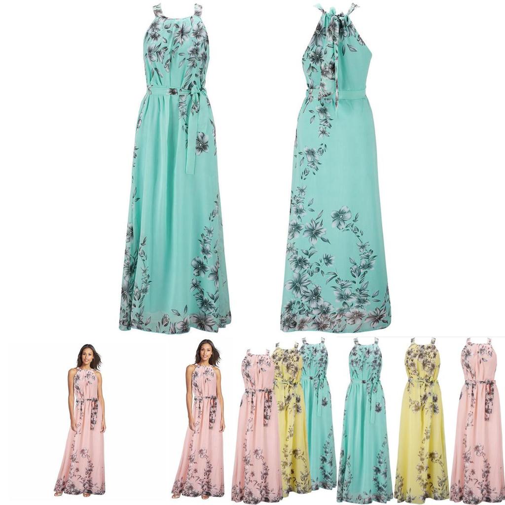 Elegant Plus Size Womens Floral Sleeveless Belted Maxi Long Dress For Summer Parties