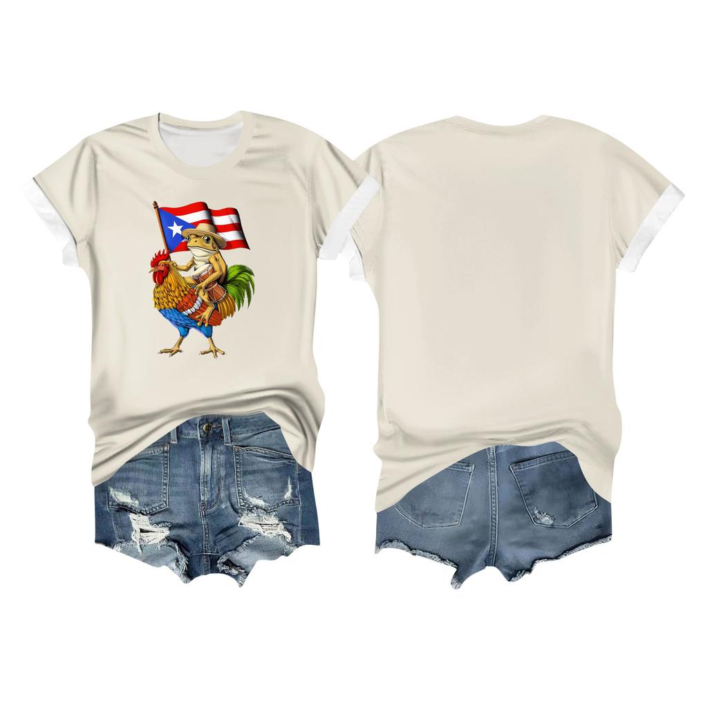 Women's Casual Printed T-shirt Round Neck Pullover Short-sleeved Top