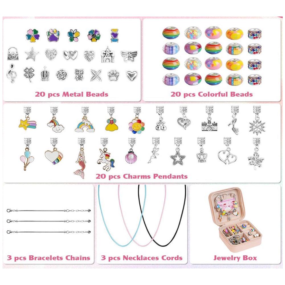 66-Piece DIY Rainbow Unicorn Beaded Bracelet & Necklace Set - Perfect Birthday Gift Box