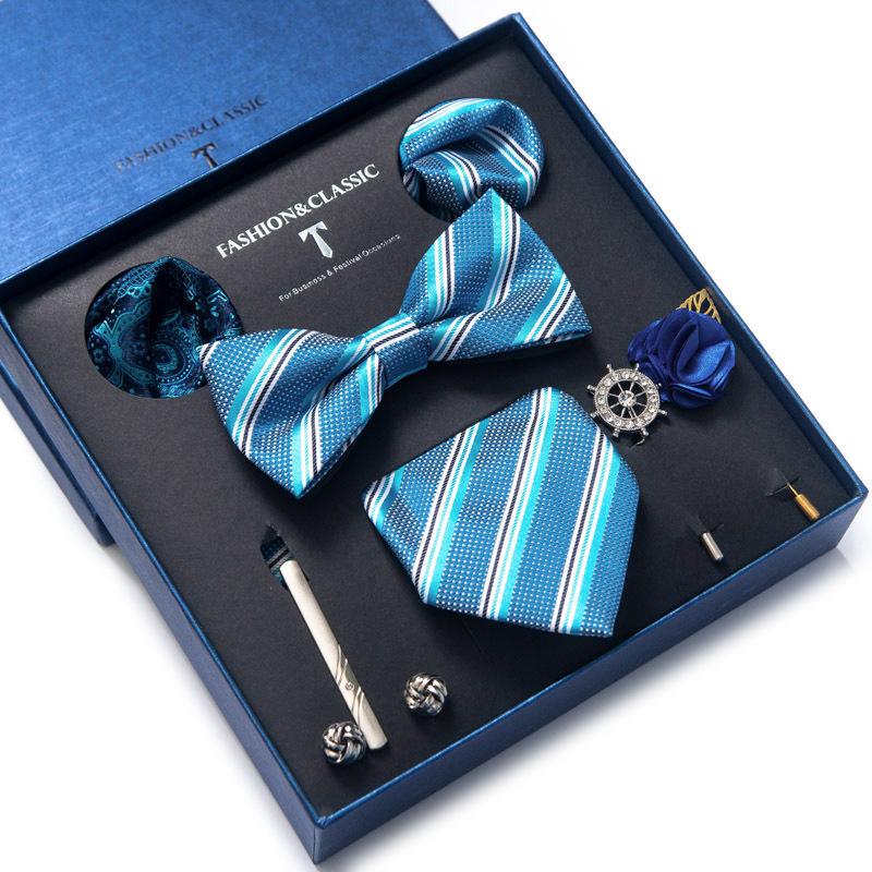 Dress 8-Piece Wedding Groom Tie Men'S Formal Business Bow Tie Square Scarf Tie Clip Hand-Typed Gift Box Packaging