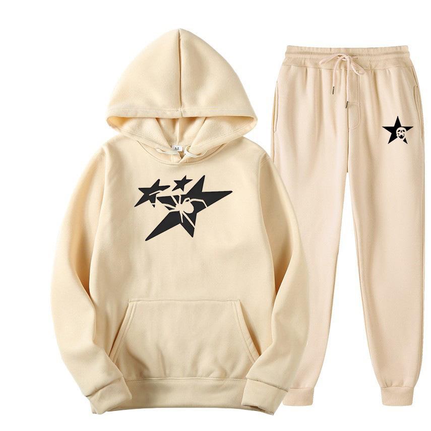 Direct supply Printed hooded sweater sweatpants set Loose casual men's sweater set Manufacturers have a large number of spot