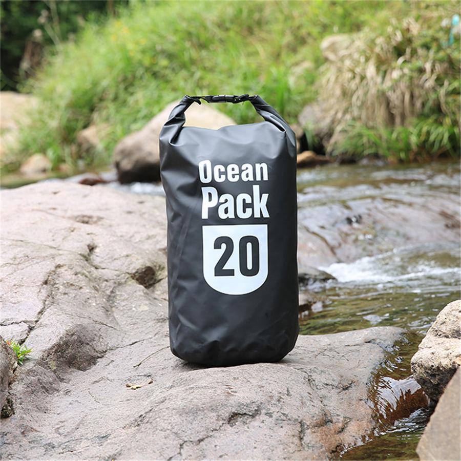 20L Motorcycle Waterproof Black Dry Bag with Shoulder Strap for Swimming Hiking