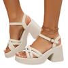 2024 Platform Ladies Shoes Open Toe Women's Sandals Buckle Strap Dress Sandals Women Pleated Narrow Band Chunky Heel Shoes Women
